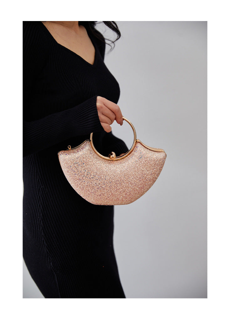 Women's Small PVC Solid Color Elegant Sequins Shell Lock clasp Evening Bag
