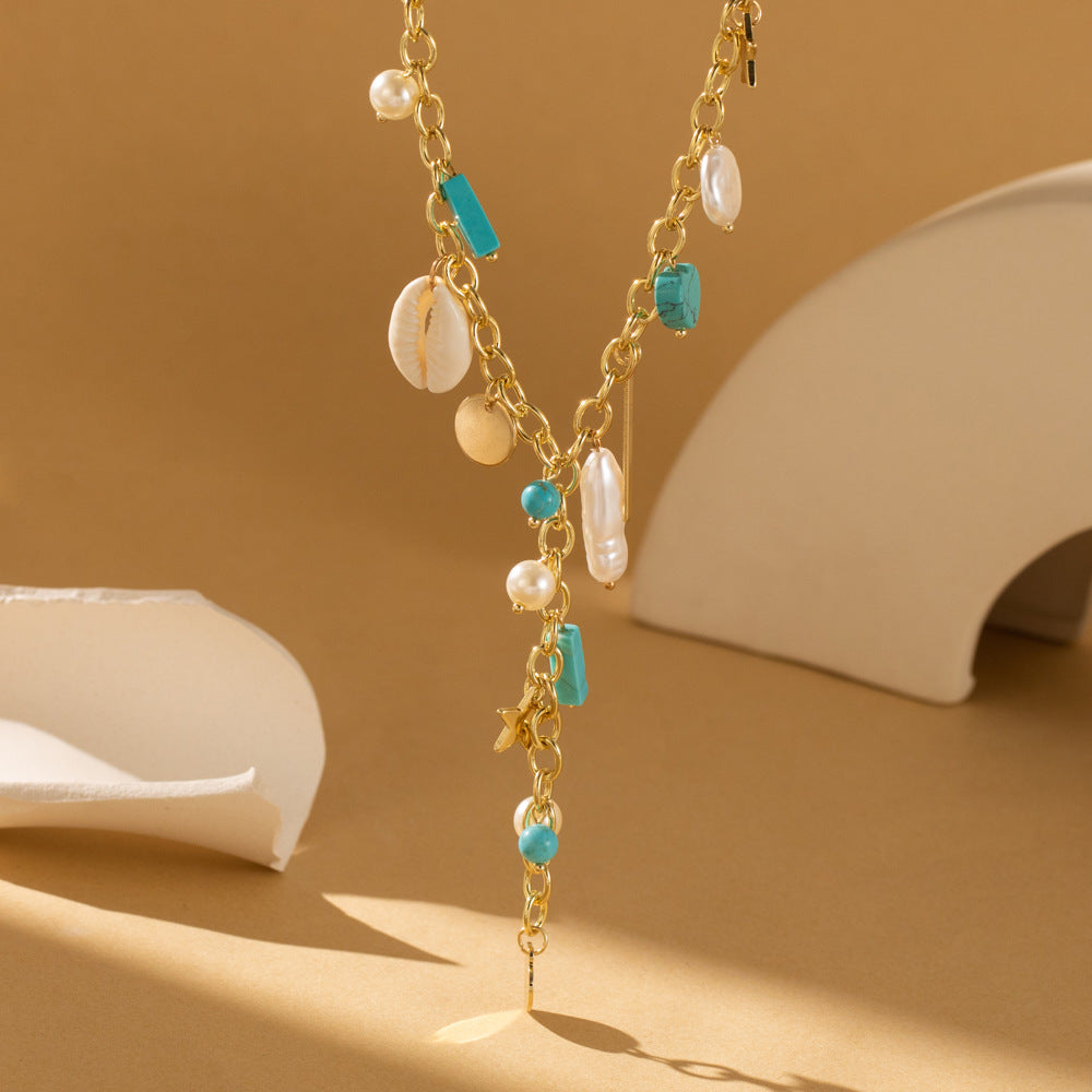 Retro Simple Style Classic Style Geometric natural stone Shell Iron Pendant Necklace