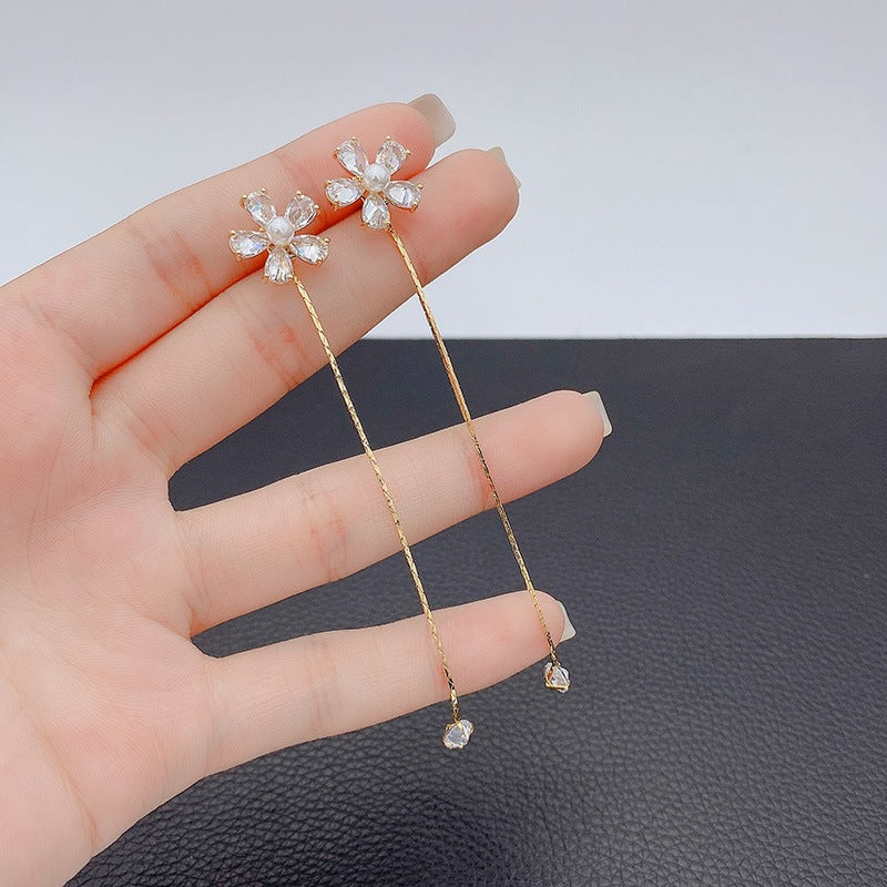 1 pair elegant star tassel heart shape inlay alloy artificial pearls rhinestones glass earrings