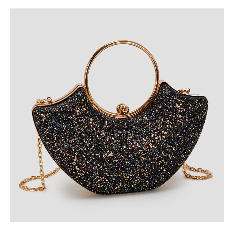 Women's Small PVC Solid Color Elegant Sequins Shell Lock clasp Evening Bag