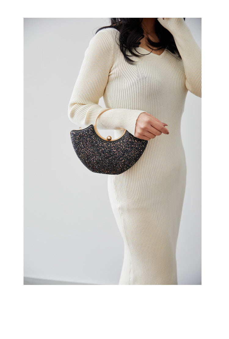 Women's Small PVC Solid Color Elegant Sequins Shell Lock clasp Evening Bag