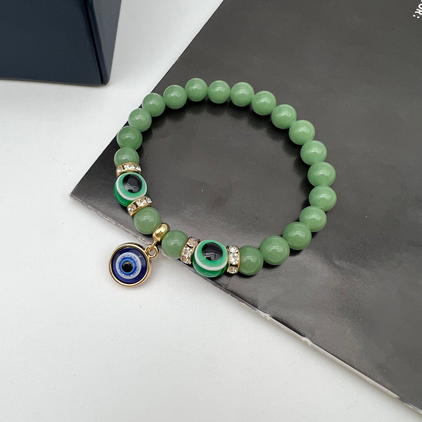 retro devil's eye natural stone beaded inlay artificial diamond bracelets 1 piece
