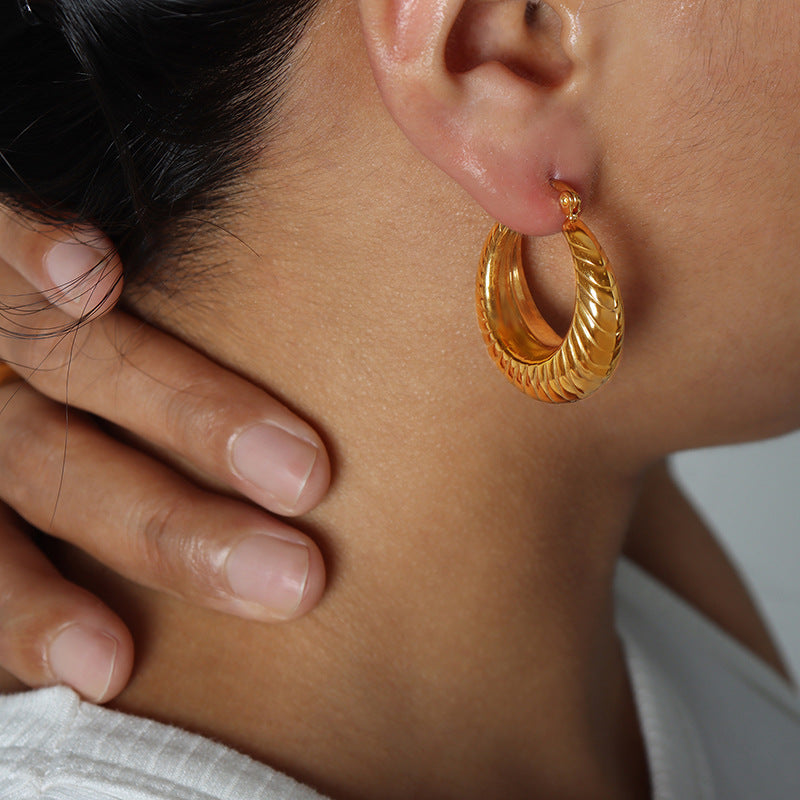 1 pair retro french style c shape u shape water droplets plating stainless steel 18k gold plated earrings