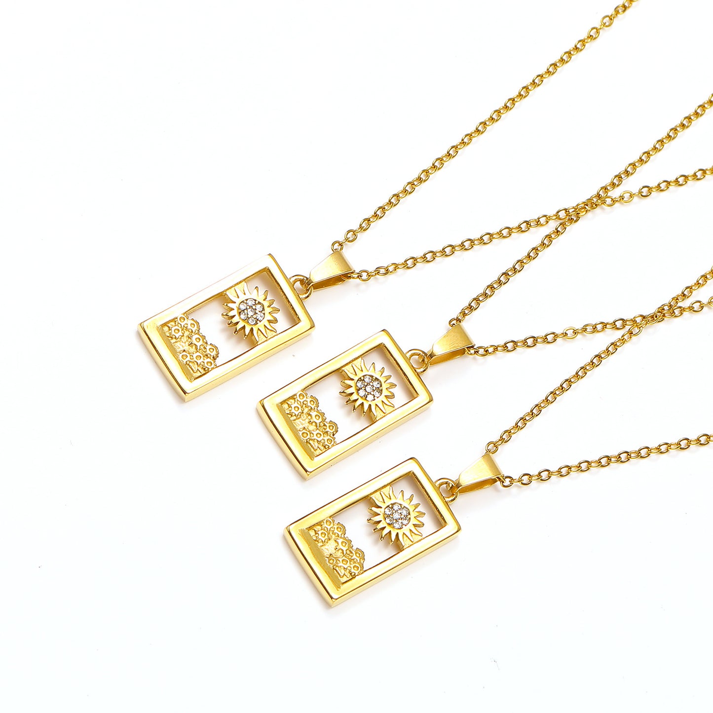 Jewelry Simple Style Sun 304 Stainless Steel Zircon 18K Gold Plated Pendant Necklace