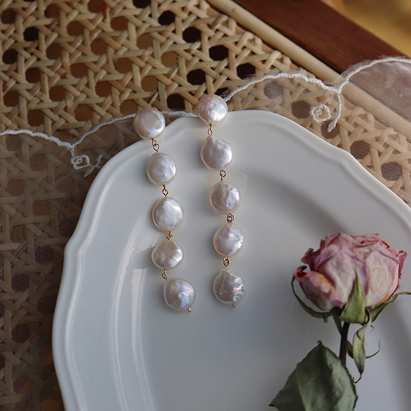 1 pair lady sweet moon flower bow knot inlay imitation pearl alloy rhinestones opal drop earrings