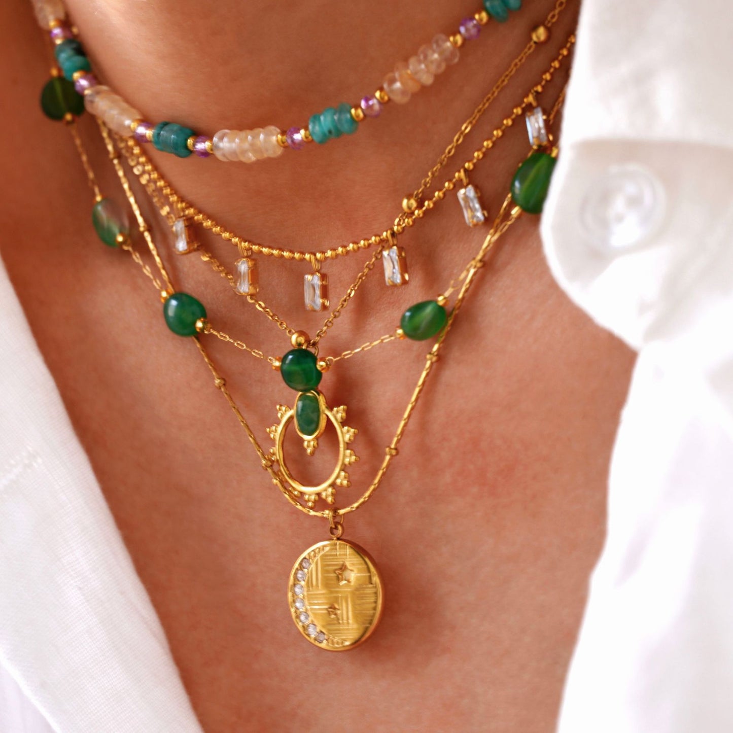 natural stone Titanium Steel IG Style Simple Style Inlay Geometric Natural Stone Rings Necklace