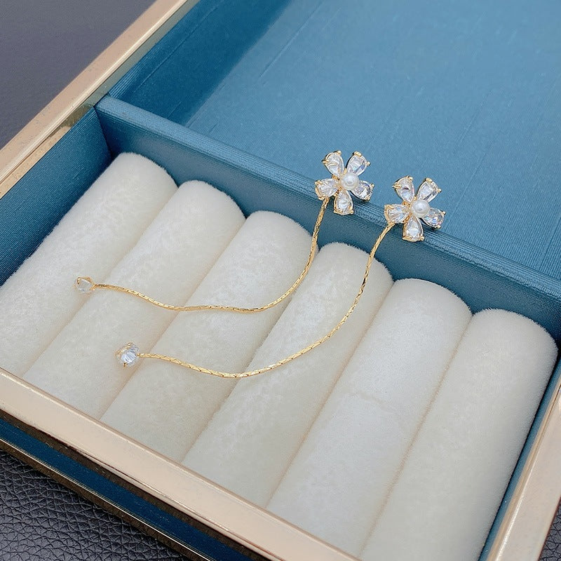 1 pair elegant star tassel heart shape inlay alloy artificial pearls rhinestones glass earrings