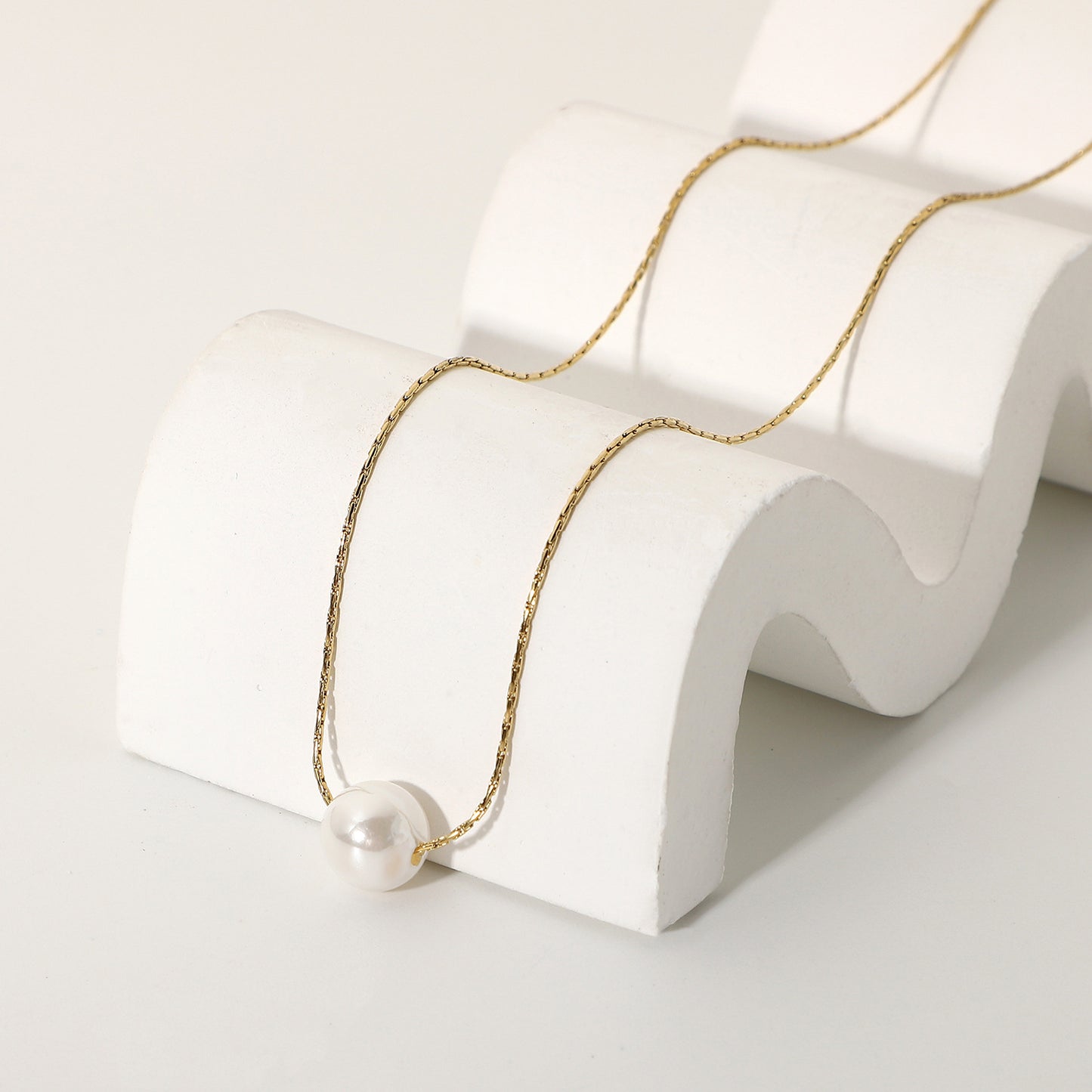 simple 14k stainless steel single pearl pendant necklace