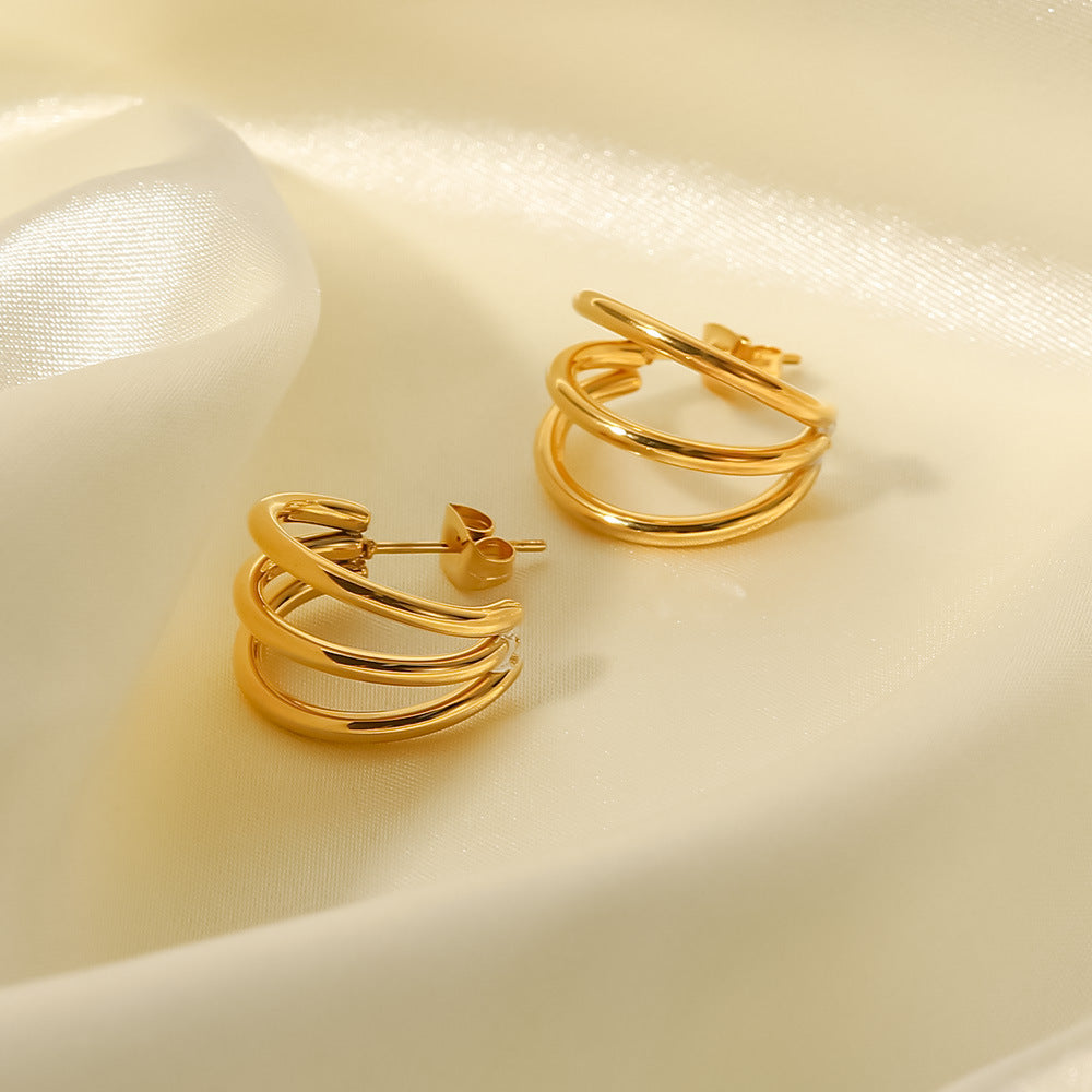 Fashion C Shape Gold Plated 304 Stainless Steel Ear Studs