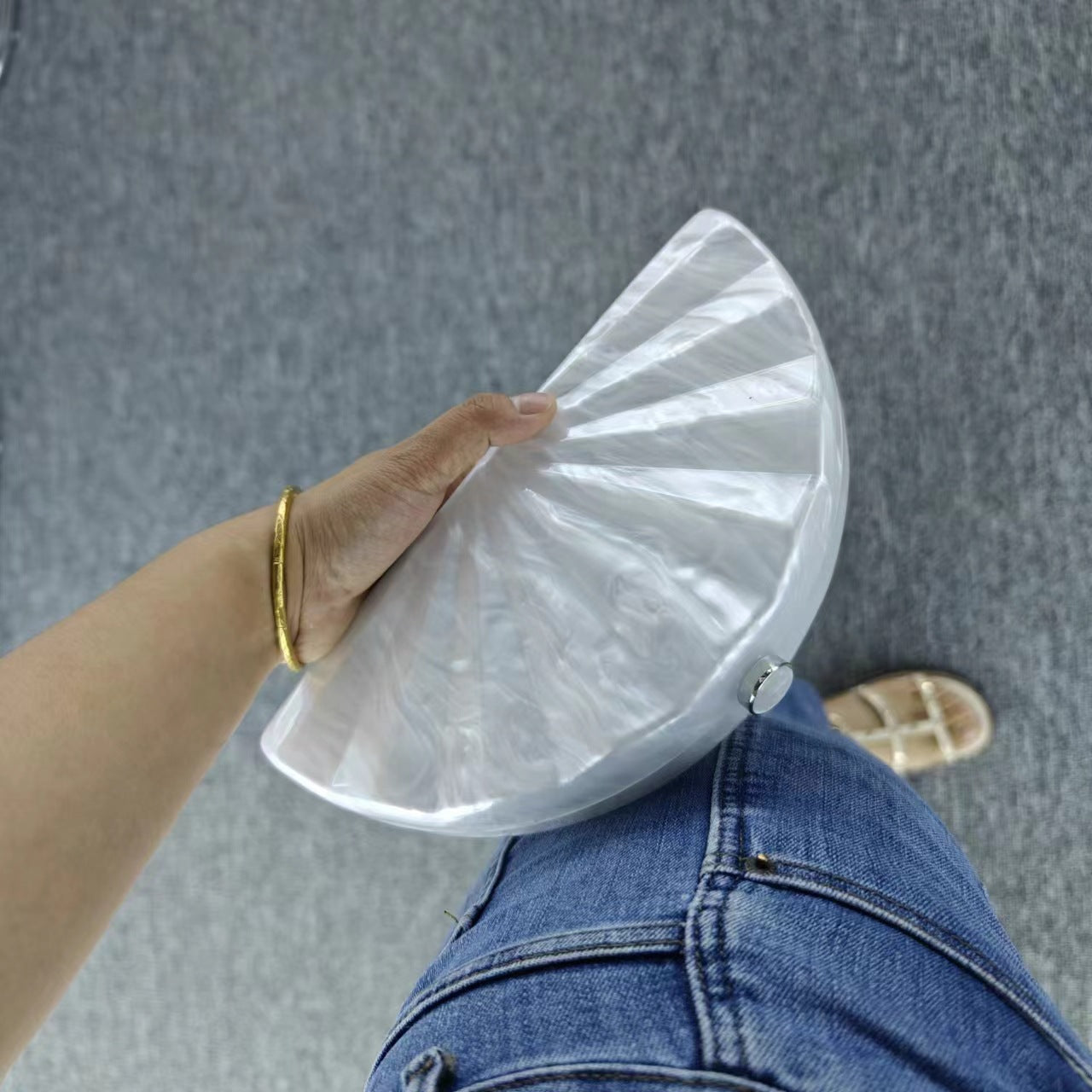 Coffee Green White Arylic Solid Color Semicircle Evening Bags