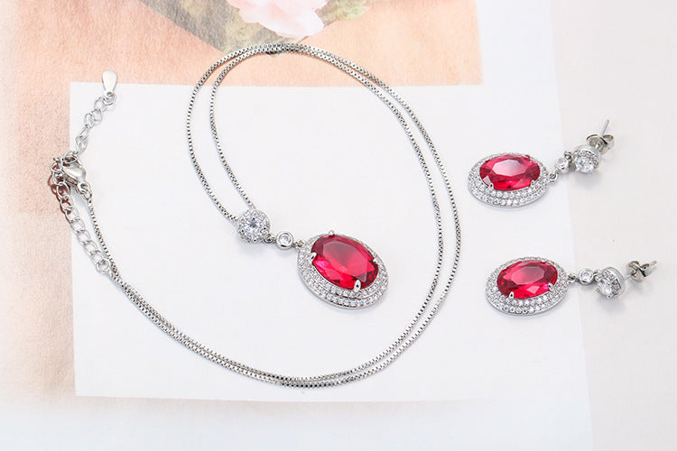 Copper Plating Inlay Oval Zircon Earrings Necklace