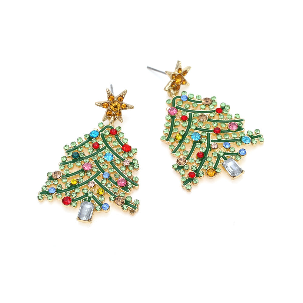 fashion christmas tree alloy rhinestones women's drop earrings 1 pair