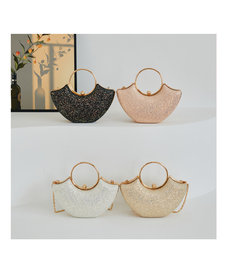 Women's Small PVC Solid Color Elegant Sequins Shell Lock clasp Evening Bag