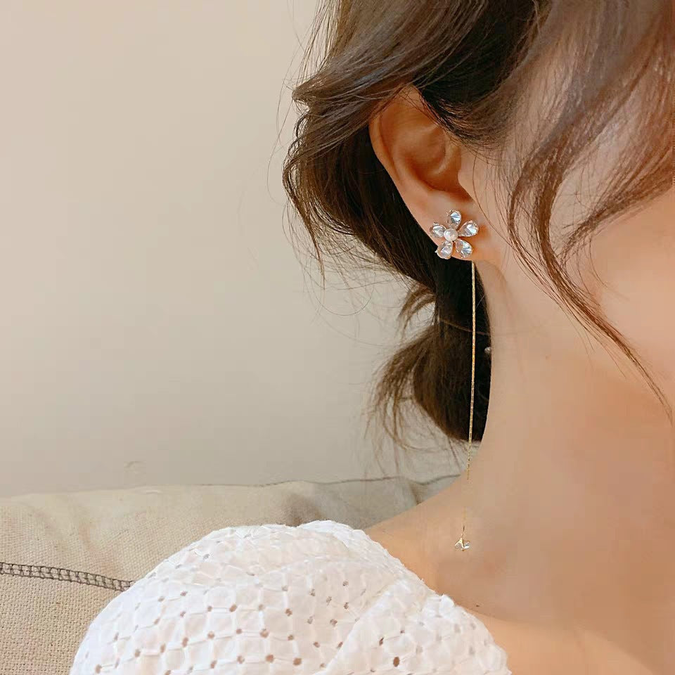 1 pair elegant star tassel heart shape inlay alloy artificial pearls rhinestones glass earrings