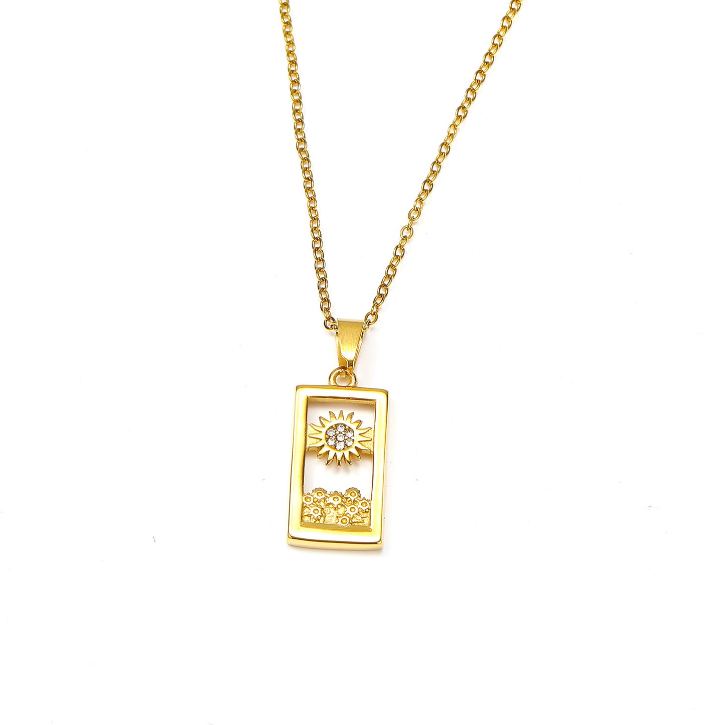 Jewelry Simple Style Sun 304 Stainless Steel Zircon 18K Gold Plated Pendant Necklace