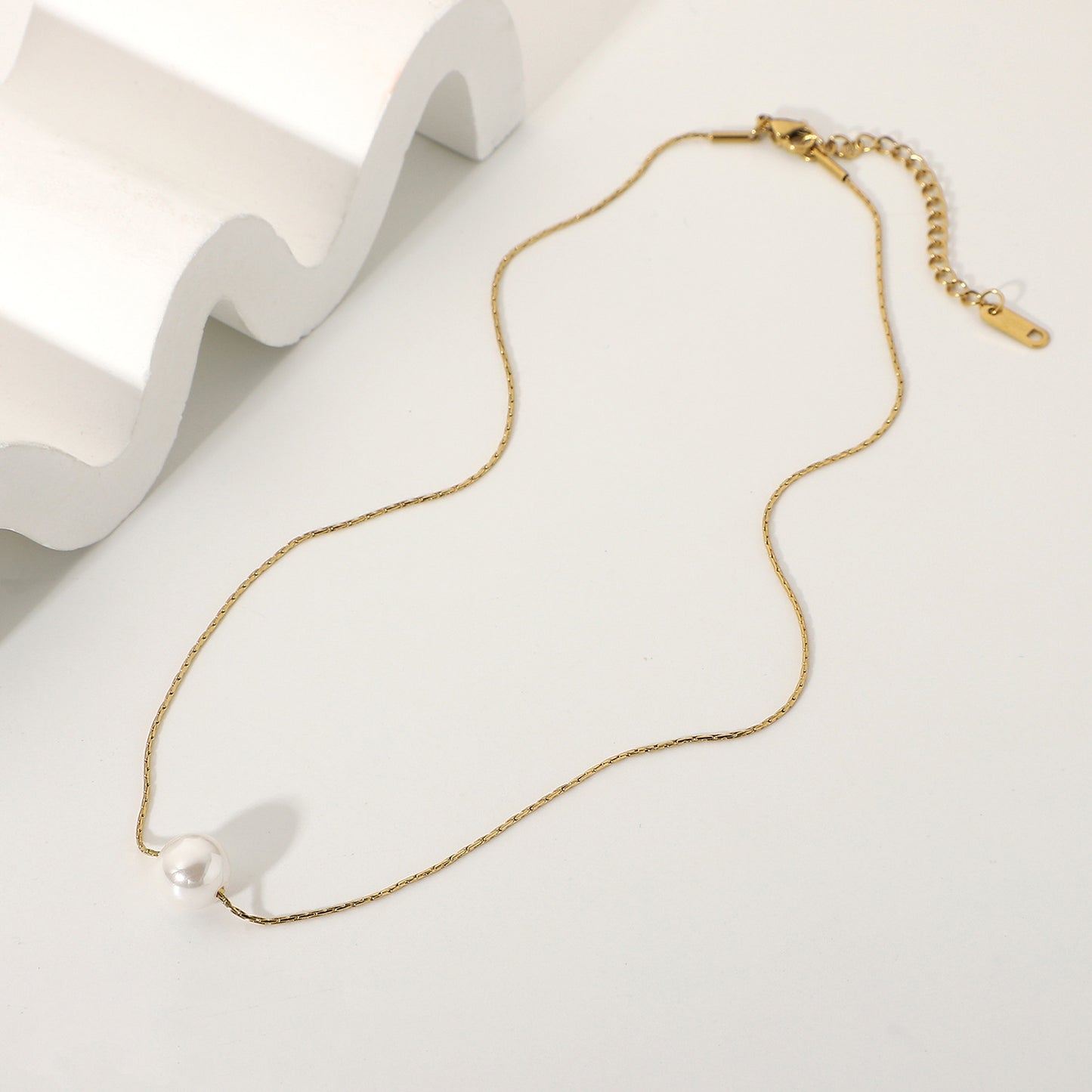 simple 14k stainless steel single pearl pendant necklace