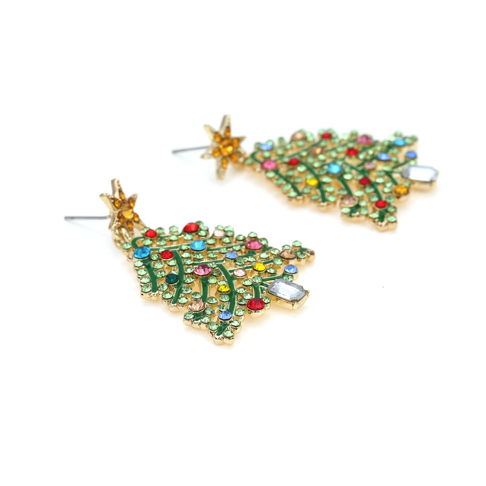fashion christmas tree alloy rhinestones women's drop earrings 1 pair