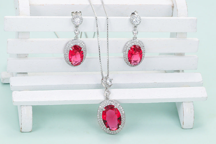 Copper Plating Inlay Oval Zircon Earrings Necklace