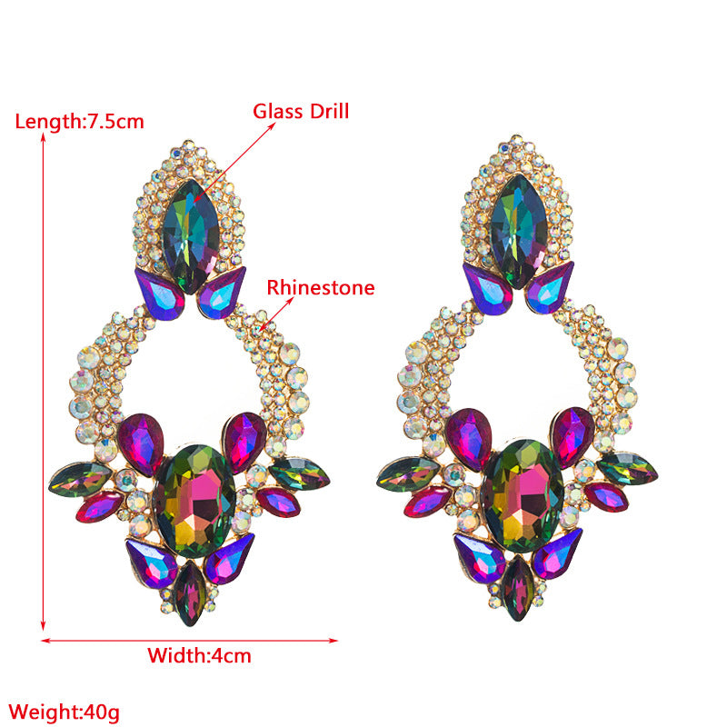 retro style creative alloy diamond glass drill rhinestone flower earrings