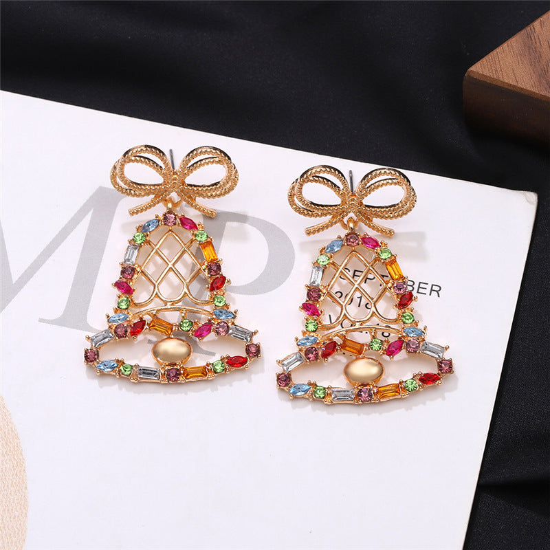 1 pair fashion christmas house christmas tree bow knot inlay alloy rhinestones ear studs