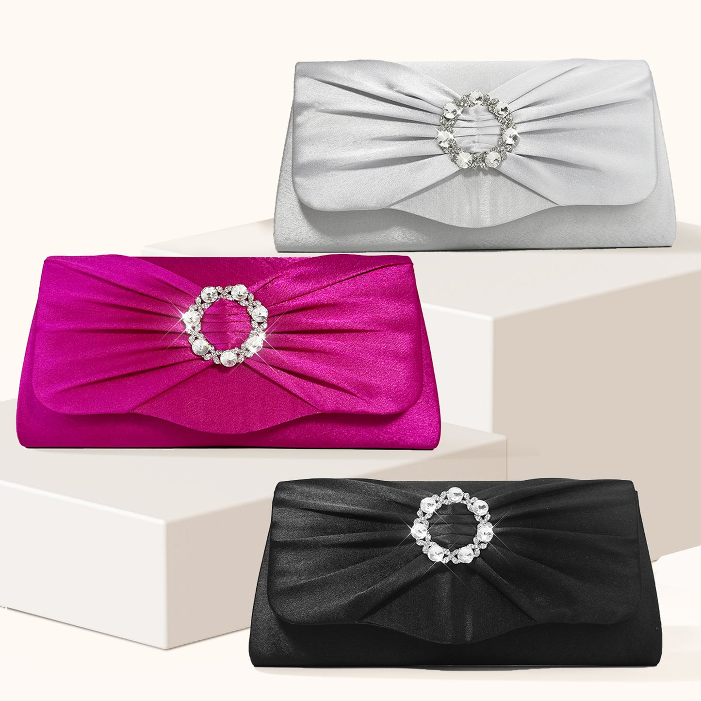 Black Silver Rose Red Nylon Solid Color Square Evening Bags