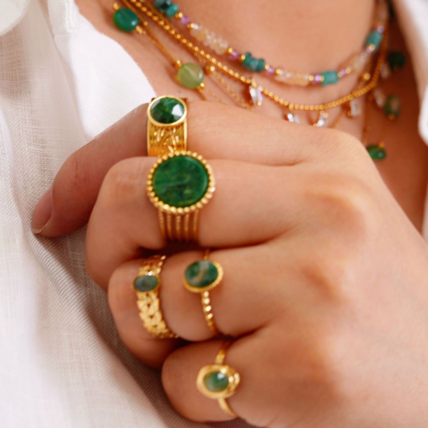 natural stone Titanium Steel IG Style Simple Style Inlay Geometric Natural Stone Rings Necklace