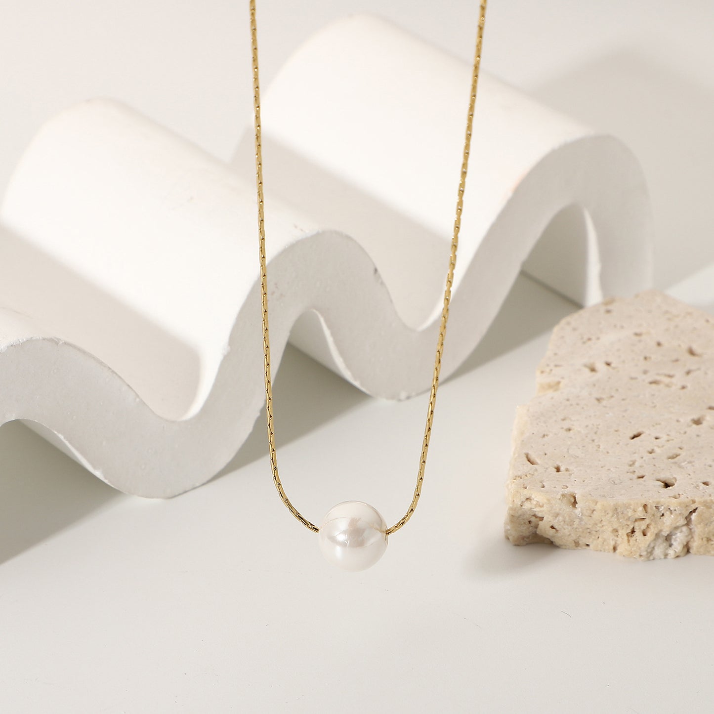 simple 14k stainless steel single pearl pendant necklace