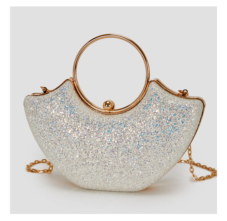 Women's Small PVC Solid Color Elegant Sequins Shell Lock clasp Evening Bag