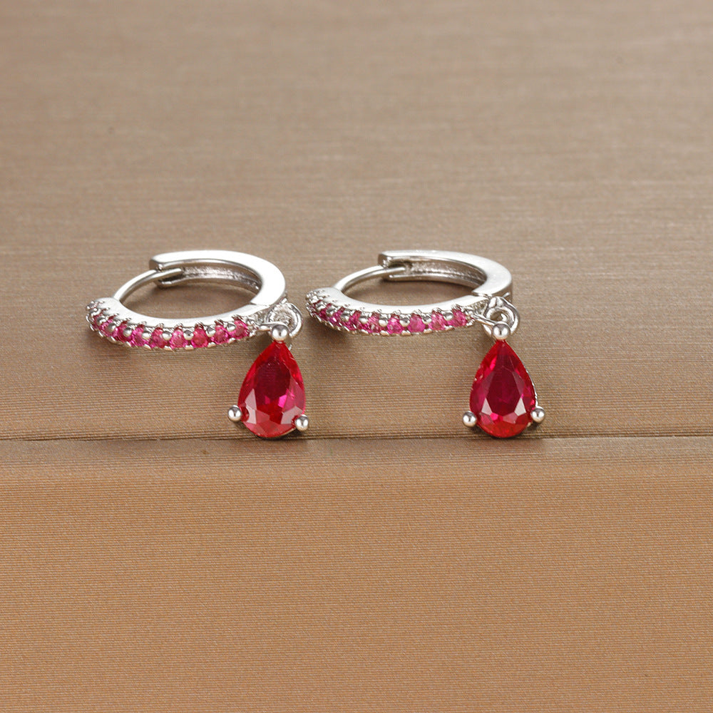 1 pair ig style shiny water droplets plating inlay stainless steel zircon drop earrings