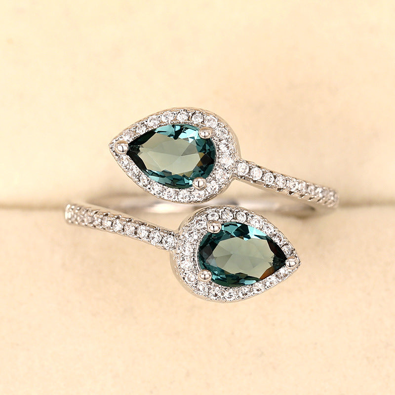 shiny water droplets copper inlay zircon open rings
