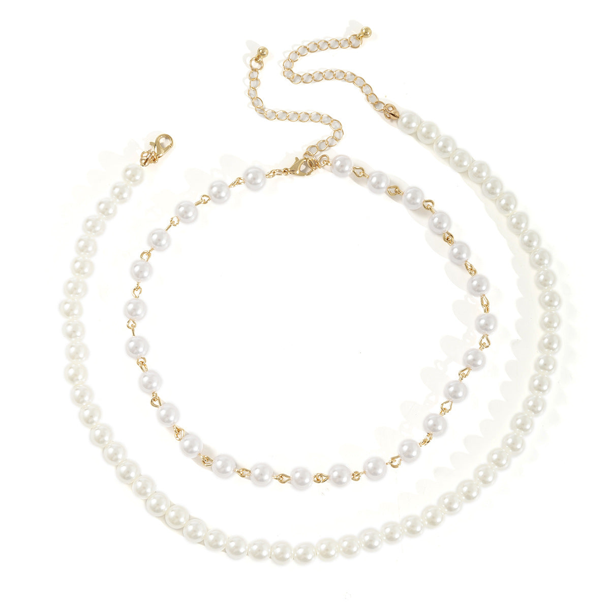 cute sweet geometric solid color imitation pearl plating chain women's necklace