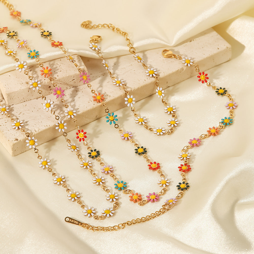 Jewelry Fashion Flower 304 Stainless Steel Gold Plated Bracelets Necklace