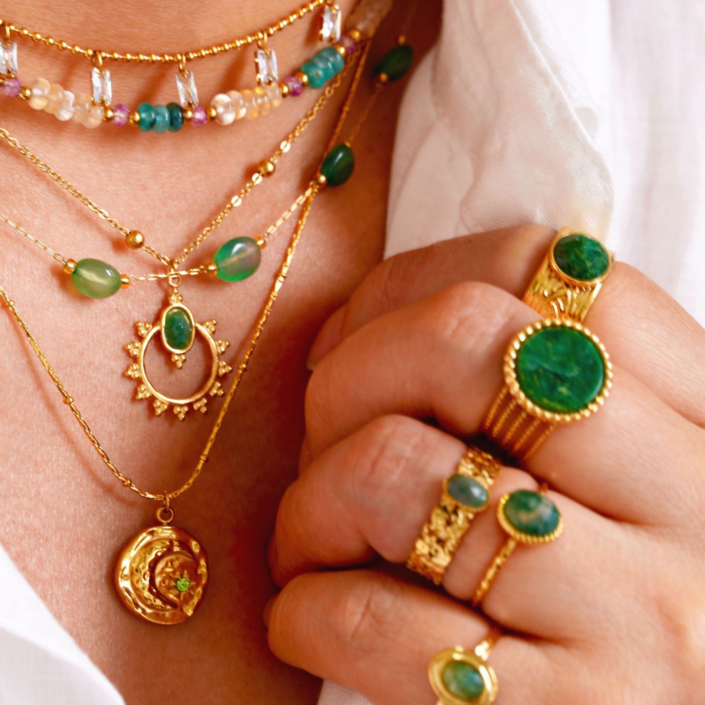 natural stone Titanium Steel IG Style Simple Style Inlay Geometric Natural Stone Rings Necklace