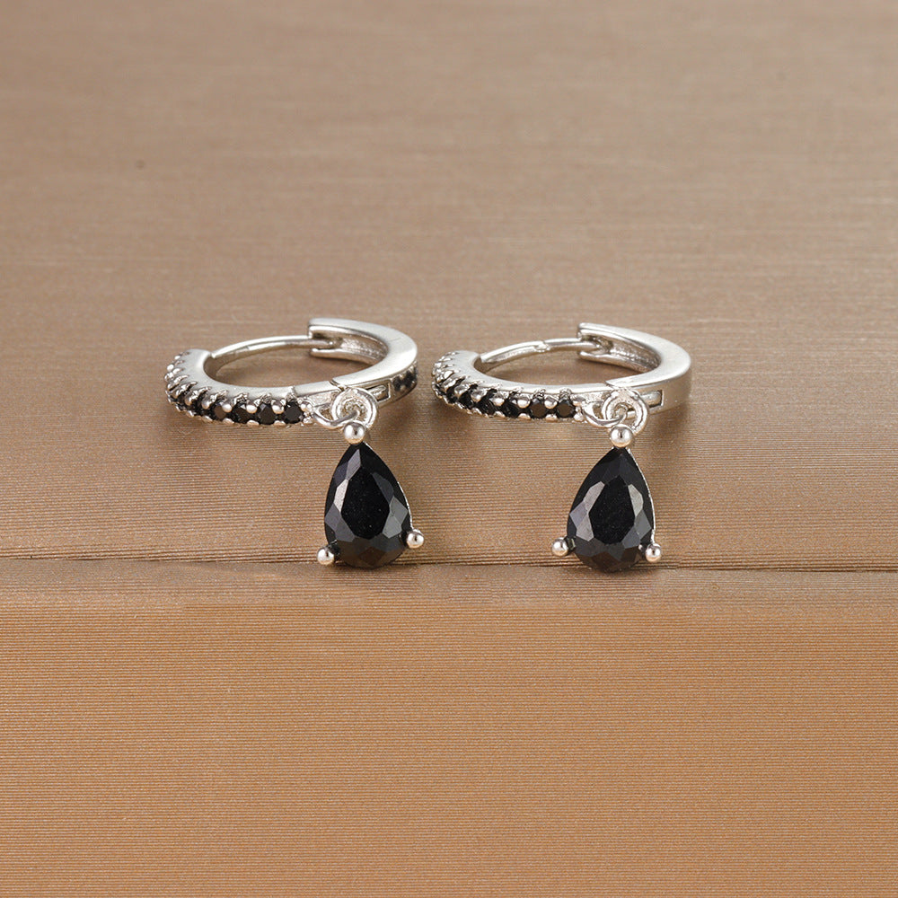 1 pair ig style shiny water droplets plating inlay stainless steel zircon drop earrings