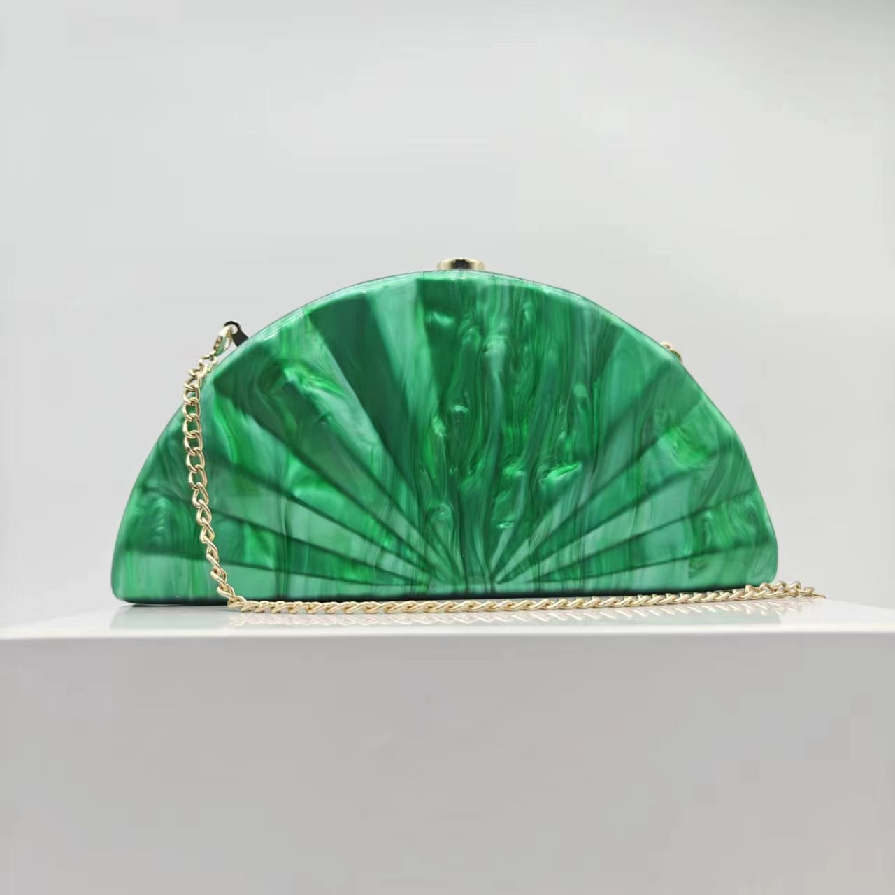 Coffee Green White Arylic Solid Color Semicircle Evening Bags