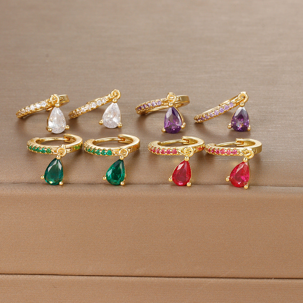 1 pair ig style shiny water droplets plating inlay stainless steel zircon drop earrings