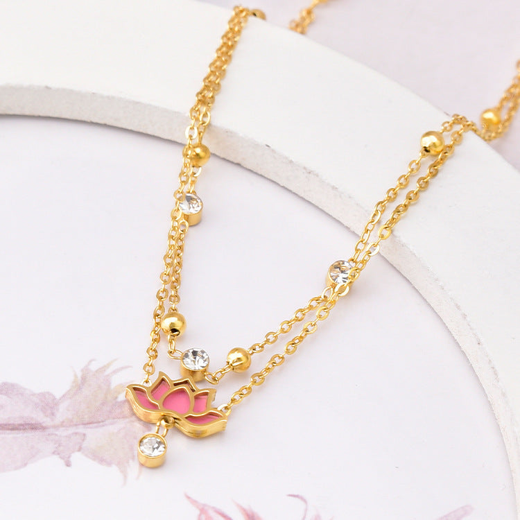 Flower Double Layer Feet Chain Zircon
