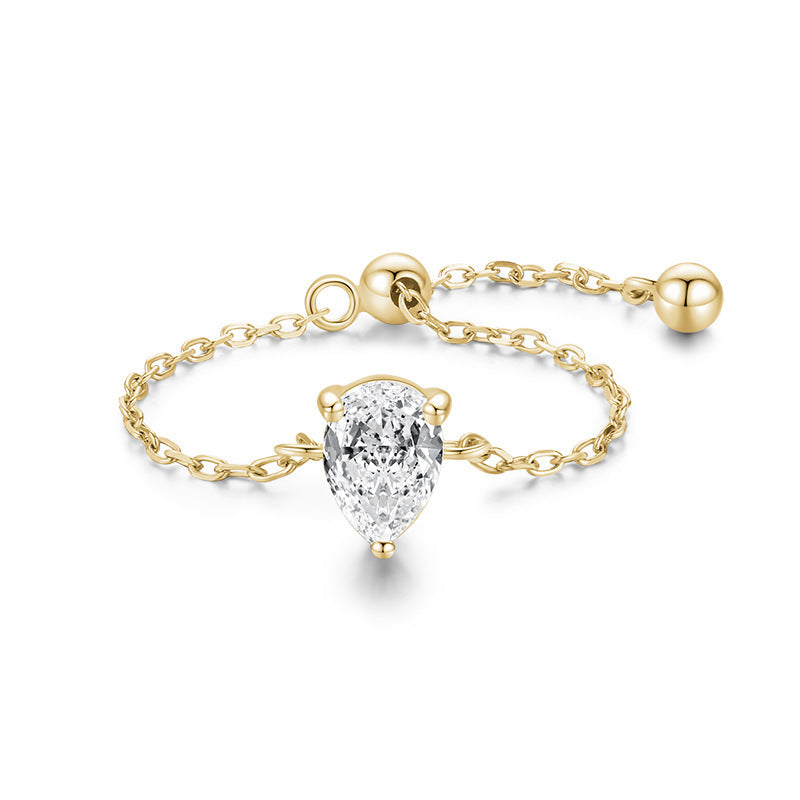 S925 Silver Light Luxury Inlaid Simulation Diamond Zircon Ring Female Opening European And American Ins Tide Silver Jewelry Adjustable Chain Ring