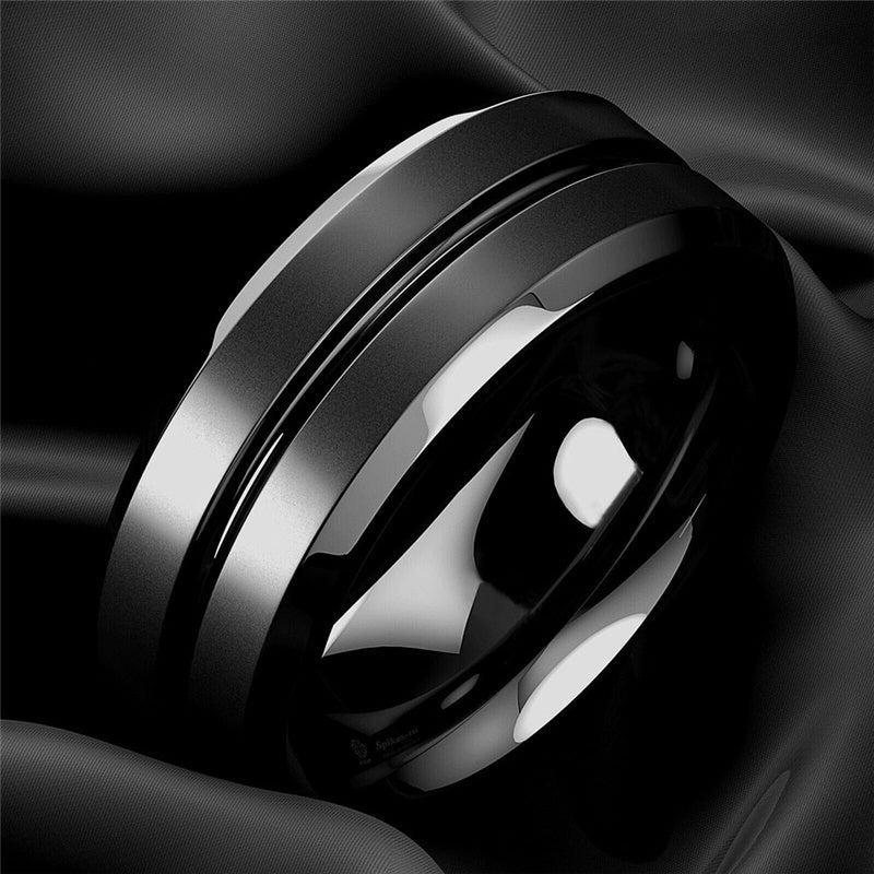 Men's Ring Jewelry Black Groove Matte Stainless Steel
