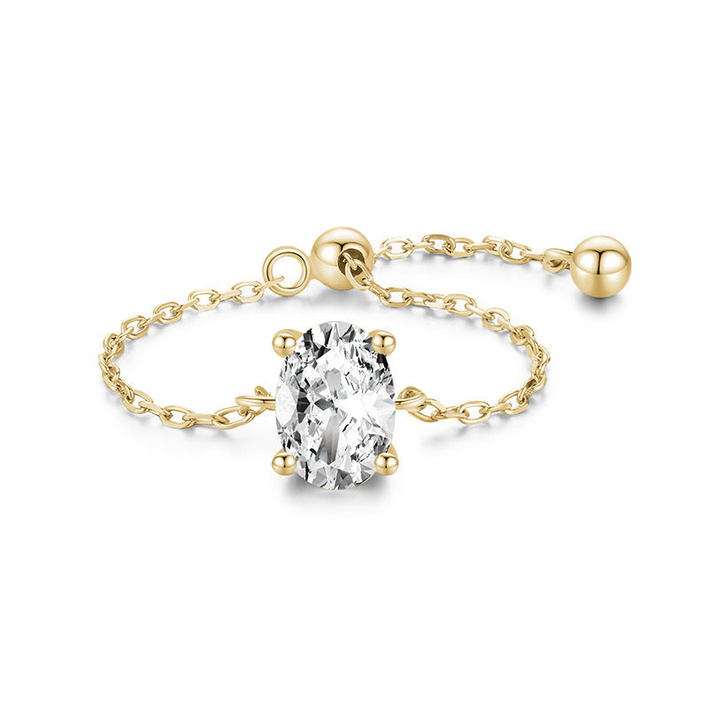 S925 Silver Light Luxury Inlaid Simulation Diamond Zircon Ring Female Opening European And American Ins Tide Silver Jewelry Adjustable Chain Ring