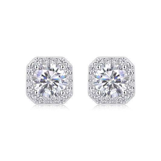 Diamond Earrings, Luxury Diamond Earrings Stud Set With Mosan Diamond Silver Ornaments