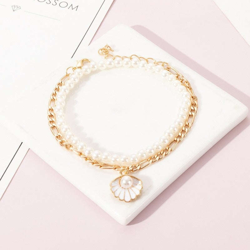 Women's Multi Layered Rice Beads Colorful Shell Pearl Feet Chain