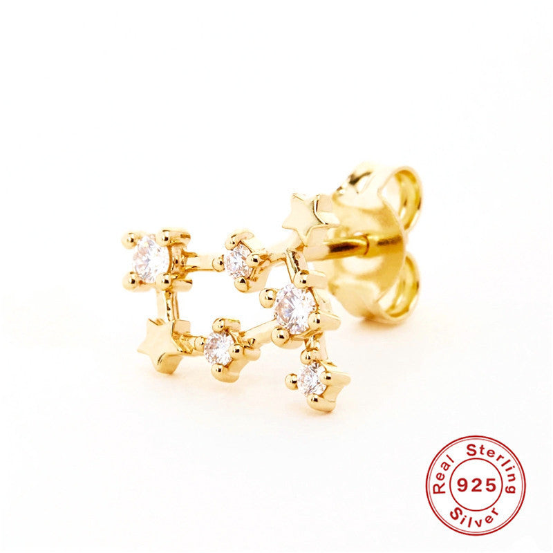 Sterling Silver Irregular Zodiac Diamond Pentagram Stud Earrings