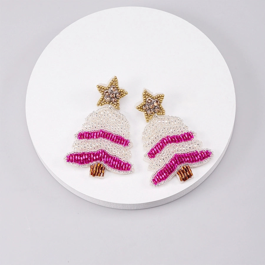 simple style classic style christmas tree inlay plastic cloth glass rhinestones silver plated drop earrings