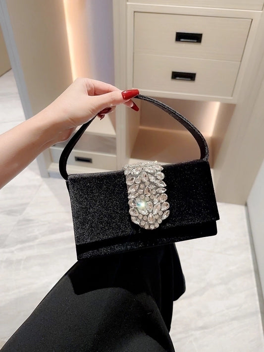 women's suede color block elegant classic style square buckle handbag evening bag