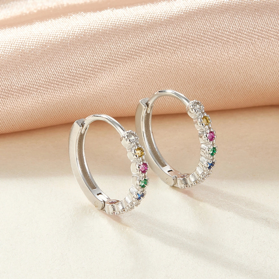 1 pair simple style classic style circle plating inlay sterling silver zircon 18k gold plated white gold plated hoop earrings