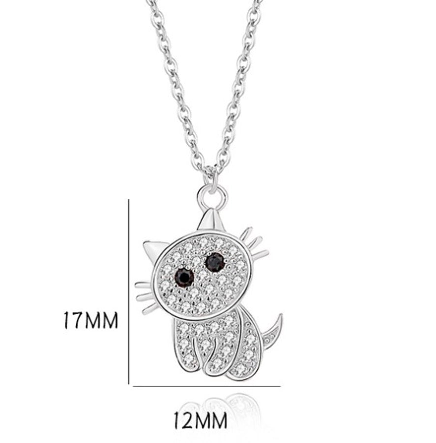cute cat sterling silver polishing plating inlay zircon pendant necklace