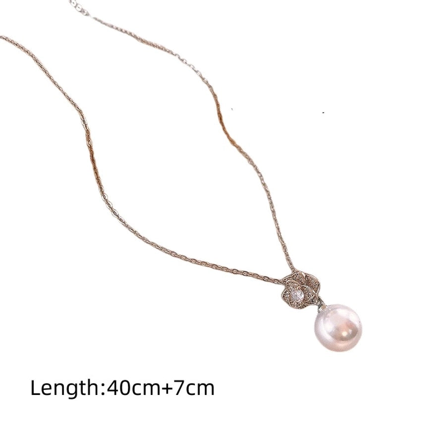 Elegant Simple Style Flower Imitation Pearl Copper Inlay Zircon Women's Earrings Necklace
