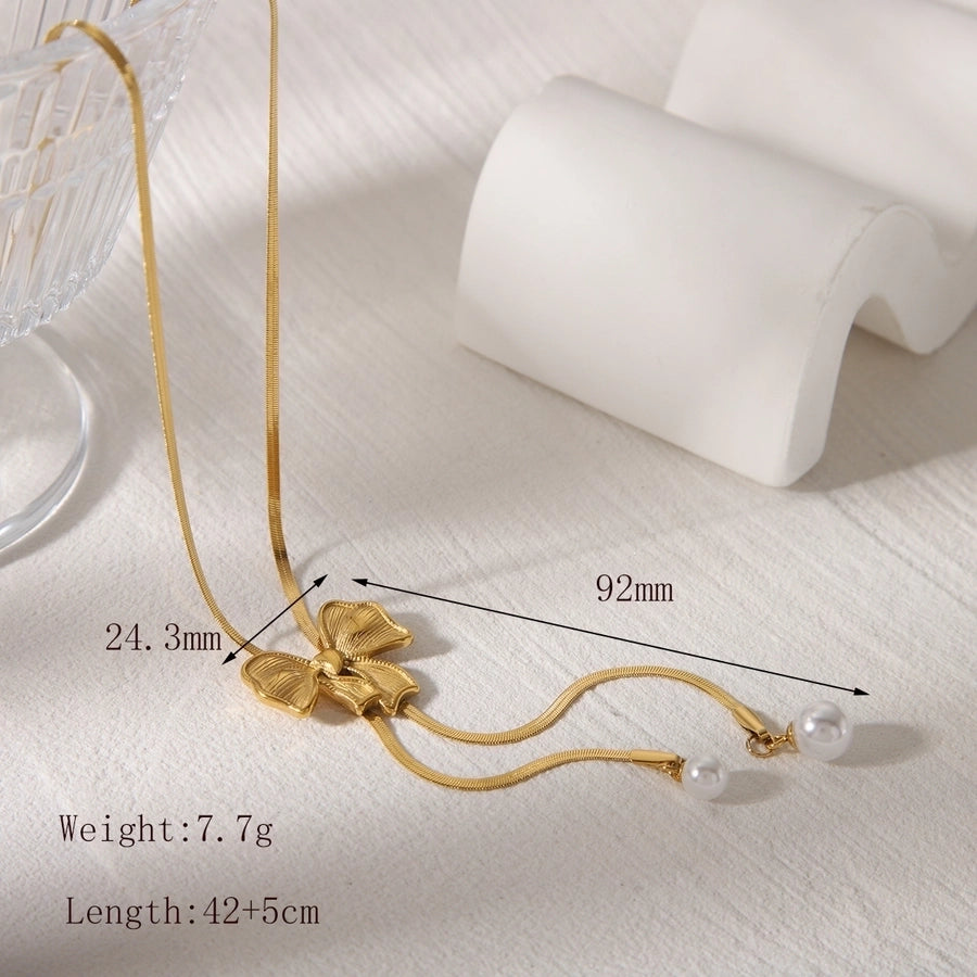 Jewelry Simple Style Flower 304 Stainless Steel Artificial Pearls 18K Gold Plated Inlay Pendant Necklace