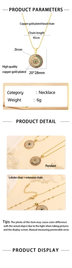 Copper 18K Gold Plated Plating Inlay Devil's Eye Eye Zircon Pendant Necklace